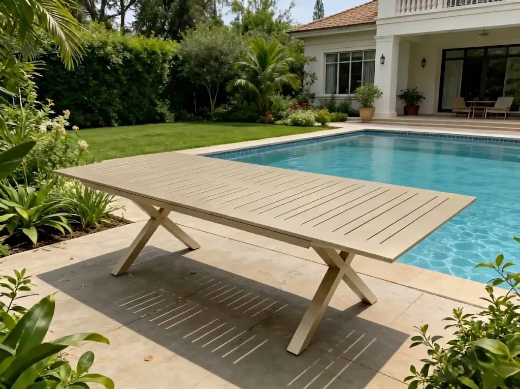 שולחן אלומיניום דגם טורינו צבע שמפניה