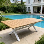 שולחן אלומיניום דמוי עץ דגם באלי צבע לבן