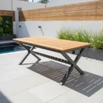 שולחן באלי אלומיניום דמוי עץ