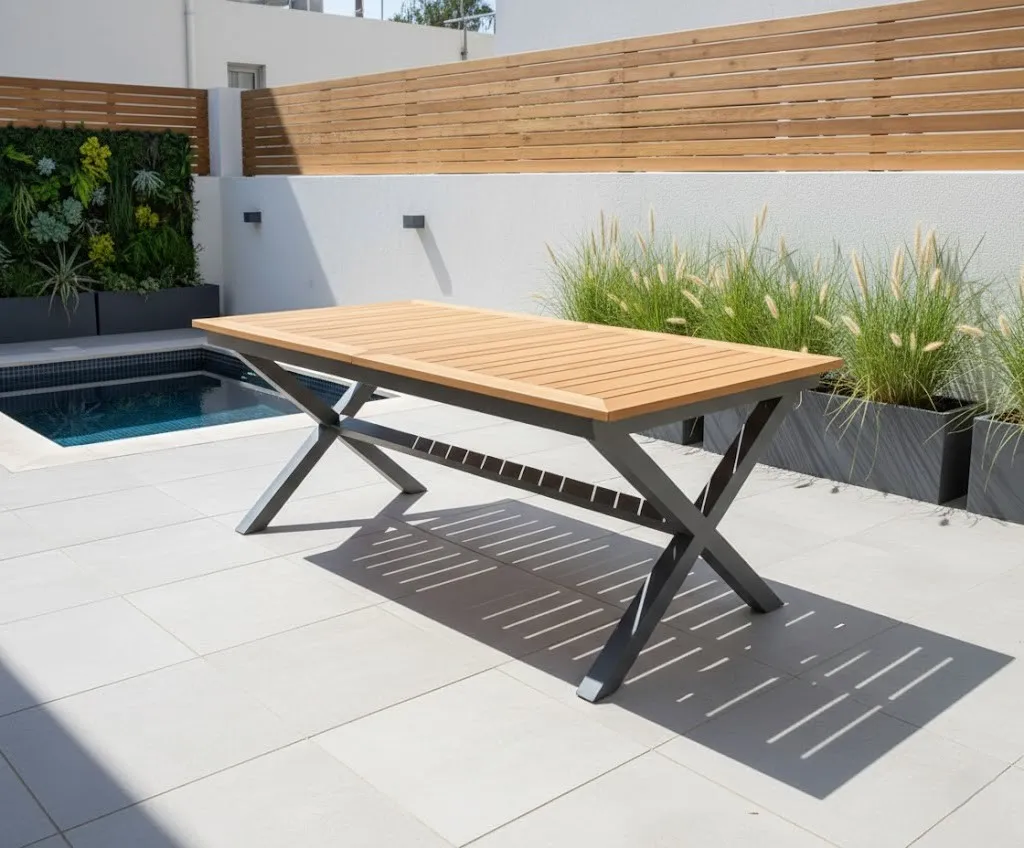 שולחן באלי אלומיניום דמוי עץ