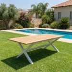 שולחן באלי לבן משטח דמוי עץ