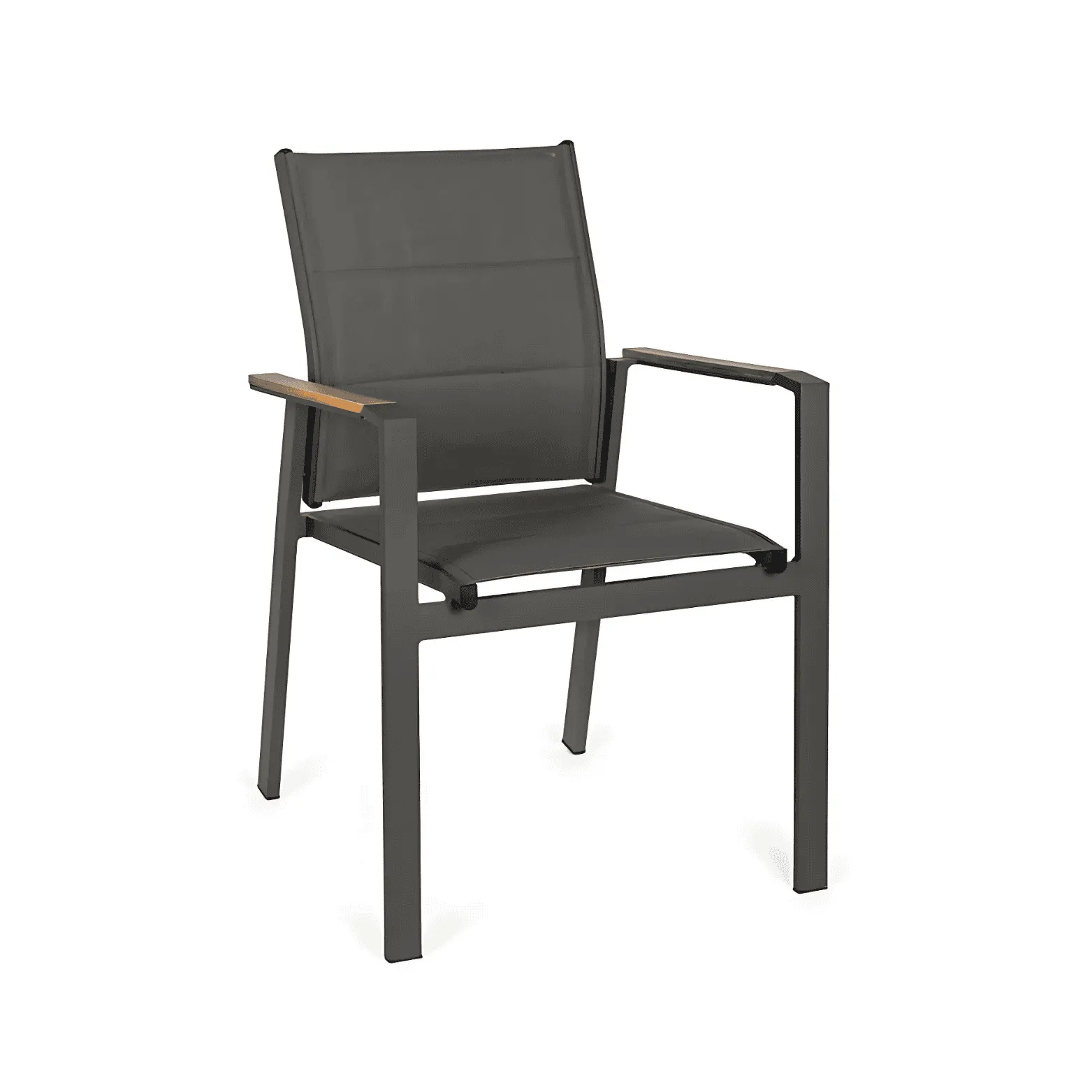 כיסא גינה יוקרתי דגם ניו יורק עשוי שלדת אלומיניום, מושב סלינג כפול ומשענות עץ טיק טבעי