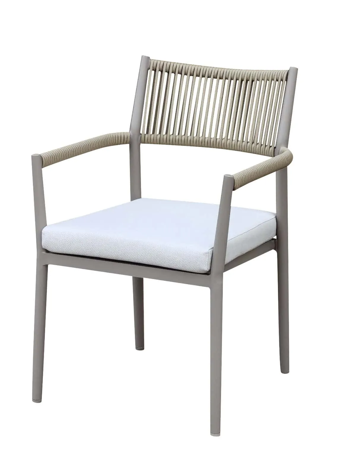 כיסא לגינה ולמרפסת דגם פילדלפיה משלדת אלומיניום, שילוב חבלי רצועה ומושב מרופד