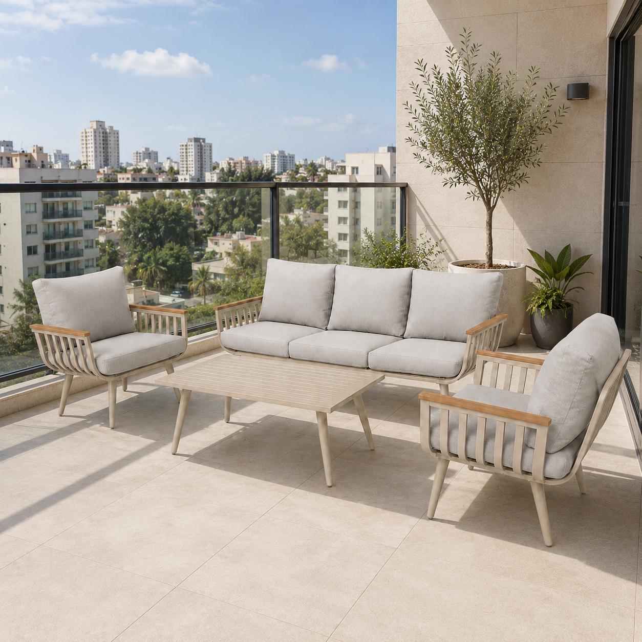 פינת ישיבה טוקיו מאלומיניום בצבע שמפניה