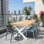 פינת אוכל באלי דמוי עץ צבע לבן + 6 כיסאות לבחירה